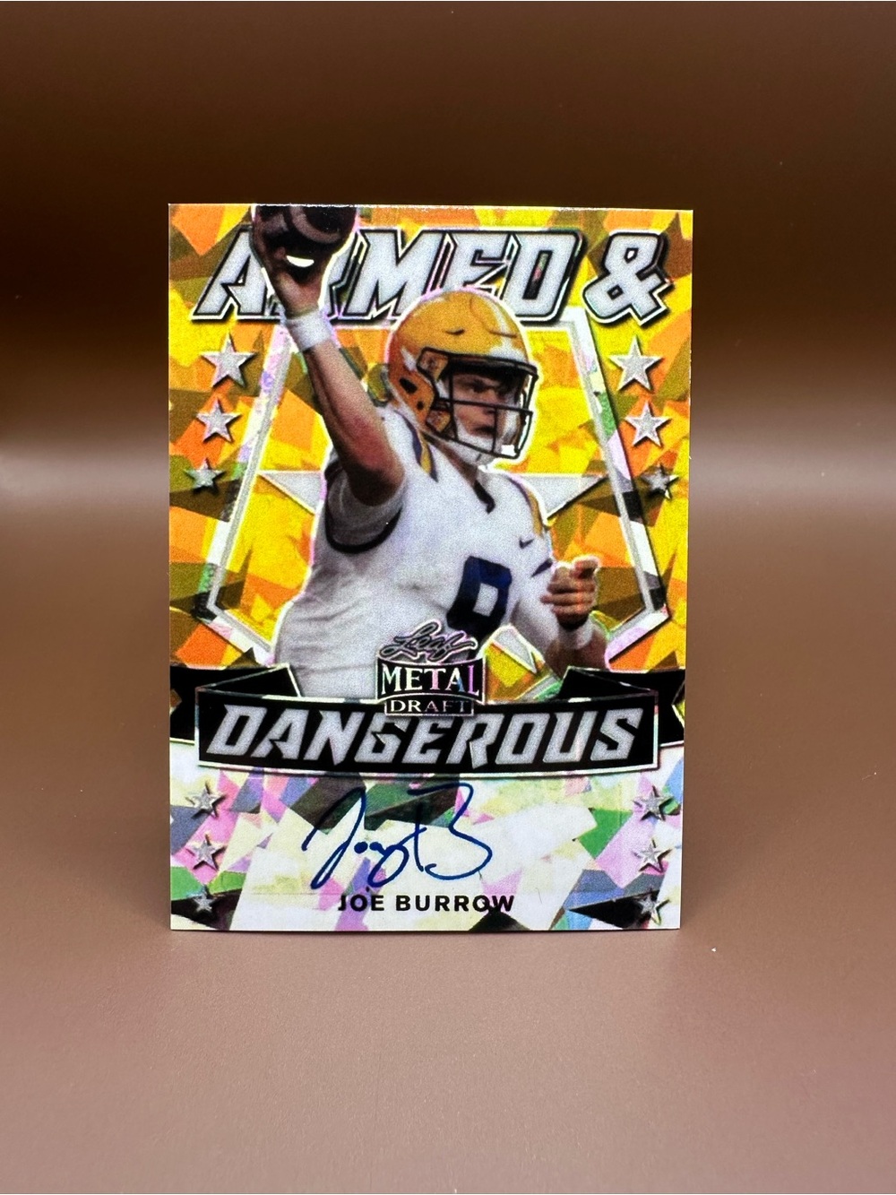 Joe Burrow Signed Rookie 2020 Leaf Novelty Football Card. Cincinnati Bengals.